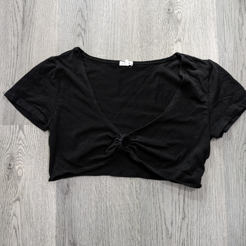 Garage Black O-Ring Ruched Front Crop Top Size Small Y2K Goth